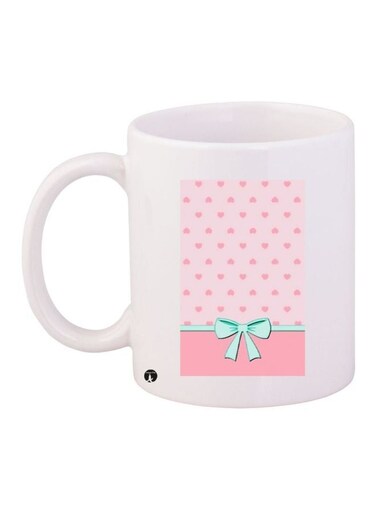 Hearts Printed Coffee Mug White/Pink/Green 11ounce