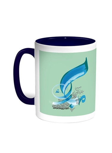 Congratulations On Eid Printed Coffee Mug Blue/White 11ounce
