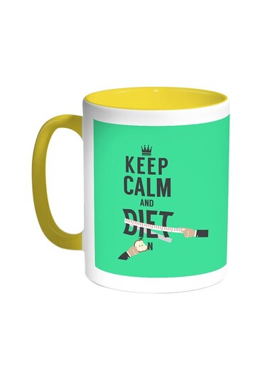 Keep Calm And Diet Printed Coffee Mug Yellow/White 11ounce