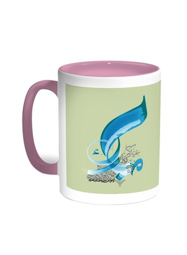 Congratulations On Eid Printed Coffee Mug Pink/White 11ounce
