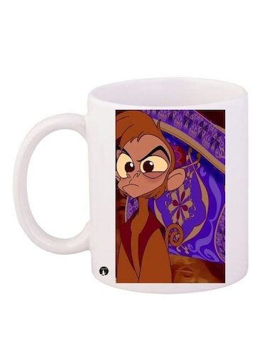 Aladin Monkey Themed Coffee Mug White/Brown/Blue 11ounce