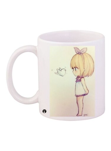 Cartoon Girl Printed Coffee Mug White/Yellow/Purple 11ounce