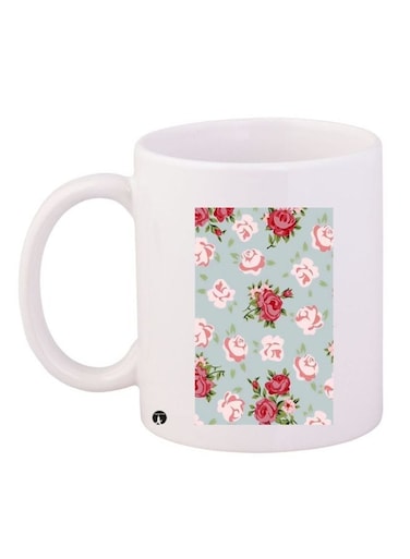 Roses Printed Coffee Mug White/Pink/Blue 11ounce