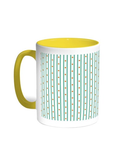 Decoration With Lines And Circles Printed Coffee Mug Yellow/White 11ounce