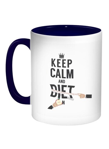 Keep Calm And Diet Printed Coffee Mug Blue/White 11ounce