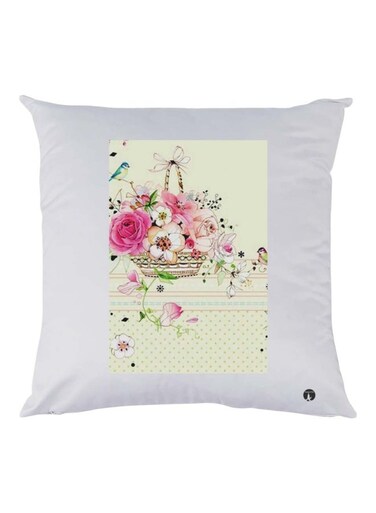Flower Printed Cushion polyester White/Beige/Pink 30x30cm