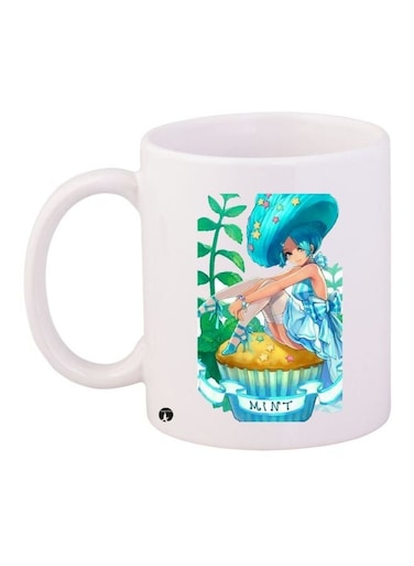 Anime Girl Printed Coffee Mug White/Blue/Green 11ounce