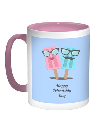 Happy Friendship day Printed Coffee Mug Blue/White/Pink 11ounce