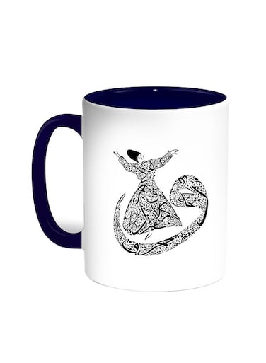 Arabic Letters Printed Coffee Mug Blue/White 11ounce