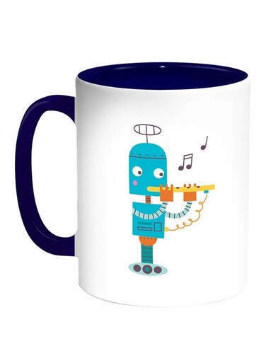 Caricature - Robot Printed Coffee Mug White/Blue 11ounce