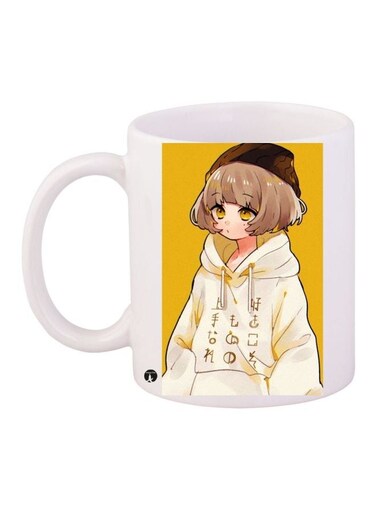 Cartoon Printed Coffee Mug White/Yellow/Beige 11ounce