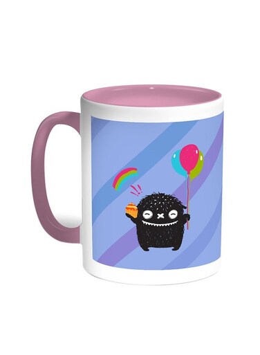 Cartoon Drawing - The Joy Of Eid Printed Coffee Mug Pink/White 11ounce