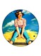 Women Printed Fridge Magnet Blue/Yellow/Beige 5.5cm