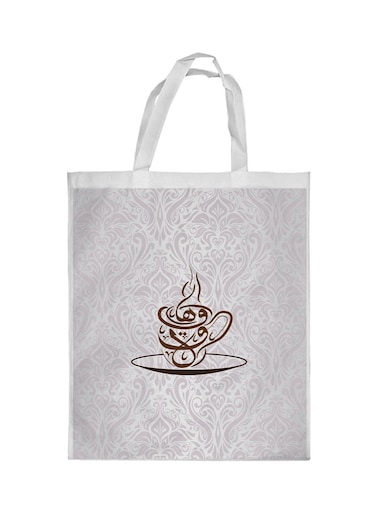 Coffee Time Printed Shopping Bag White/Brown