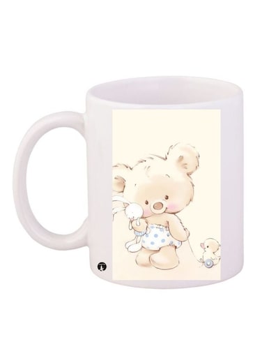 Cartoon Printed Coffee Mug White/Beige/Blue 11ounce