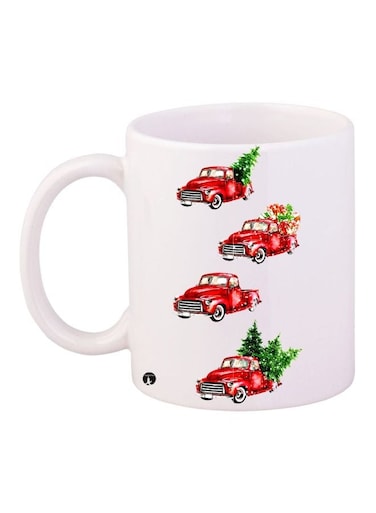 Car Printed Coffee Mug White/Green/Red 11ounce