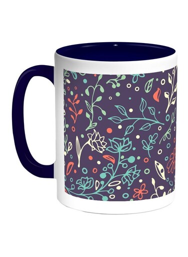 Tree Paper Printed Coffee Mug Blue/White/Purple 11ounce