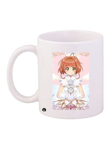 Anime Girl Printed Coffee Mug White/Brown/Pink 11ounce