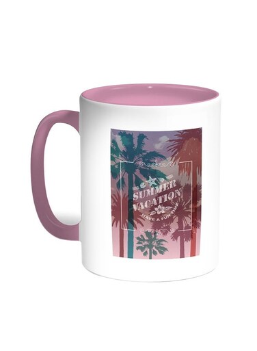 Summer Vacation Printed Coffee Mug Pink/White 11ounce