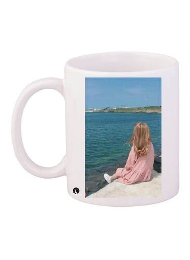 Printed Ceramic Coffee Mug White/Blue/Beige