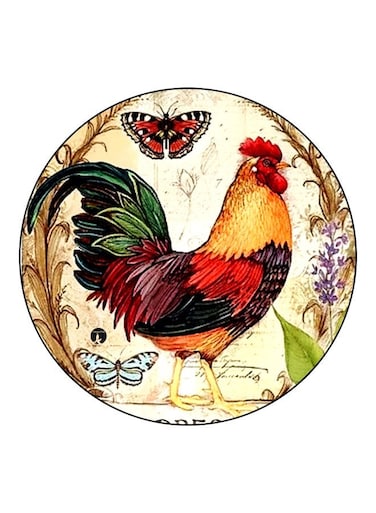 Hen Printed Fridge Magnet Beige/Red/Green 5.5cm