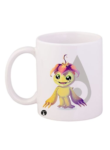 Digimon Printed Mug White/Yellow/Purple 12ounce