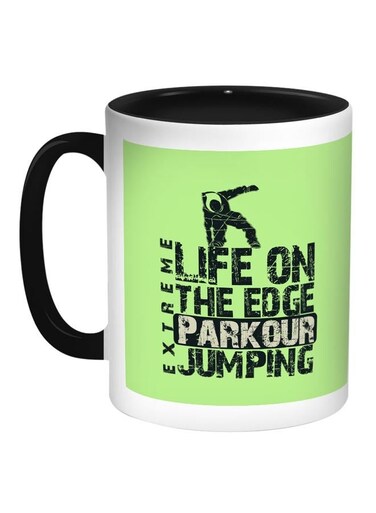 Life On The Edge Parkour Jumpin Printed Coffee Mug Green/Black 11ounce