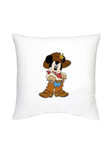Mickey Mouse Printed Decorative Cushion White/Brown/Black 16x16inch