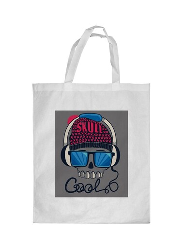 Music Skull Printed Shopping Bag White