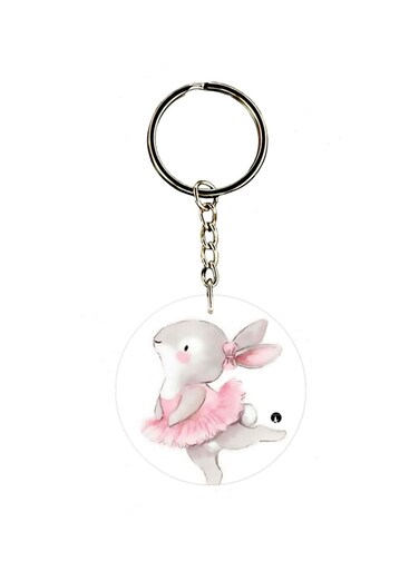 Cartoon Rabbit Printed Dual Sided Keychain