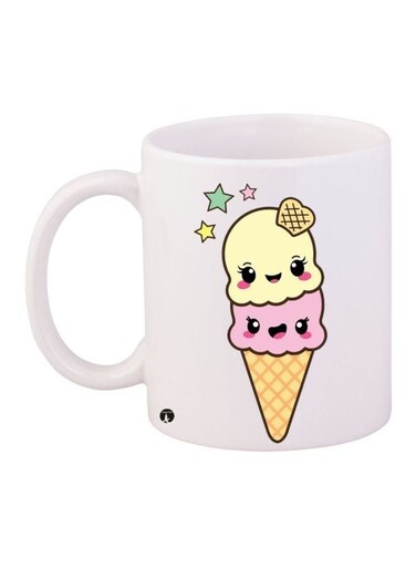 Cute Ice Cream Printed Coffee Mug White/Yellow/Pink 11ounce