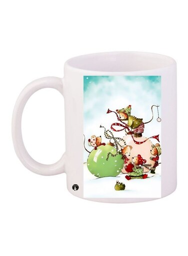 Cartoon Printed Coffee Mug White/Green/Red 11ounce