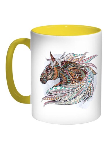 Horse Drawing Printed Coffee Mug Brown/White/Yellow