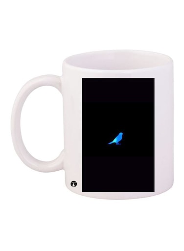 Bird Printed Coffee Mug White/Black/Blue 11ounce