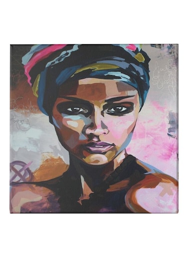 Girl Themed Canvas Painting With Frame Multicolour 50x50cm