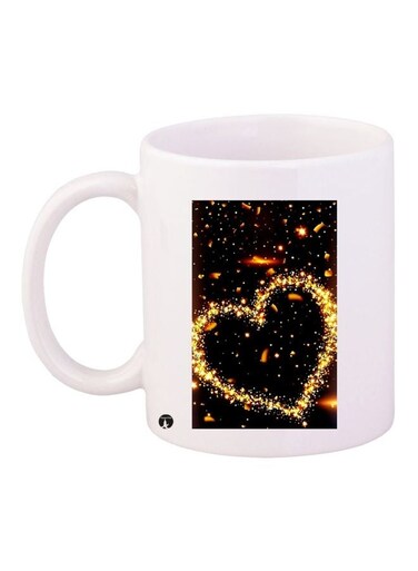 Heart Printed Coffee Mug White/Black/Yellow 11ounce