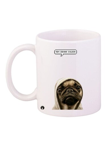Dog Printed Ceramic Coffee Mug White/Grey/Beige 11ounce