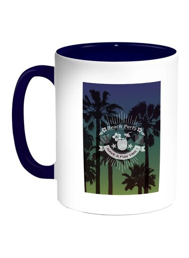 Beach Party Printed Coffee Mug Blue/White/Black 11ounce