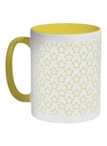 Stars Motifs Printed Coffee Mug Yellow/White 325ml