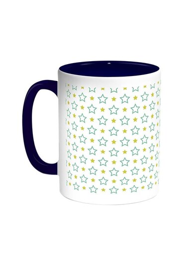 Motifs Of Small And Large Stars Printed Coffee Mug Blue/White 11ounce