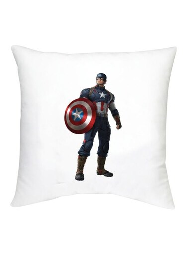 Captain America Printed Decorative Cushion White/Blue/Red 16x16inch