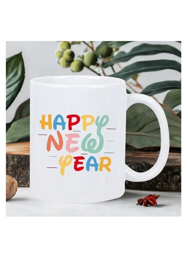 Happy New Year 2025 Ceramic Coffee Mug - Reusable, Insulated, Perfect for Coffee Lovers, Men &amp; Women White