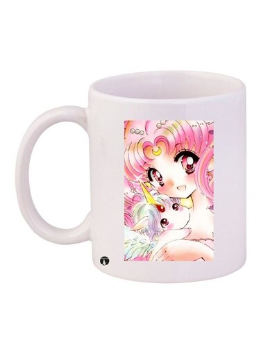 Girl Printed Ceramic Coffee Mug White/Pink/Beige 11ounce