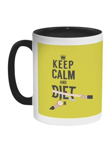 Keep Calm And Diet Printed Coffee Mug Black/White/Green 325ml
