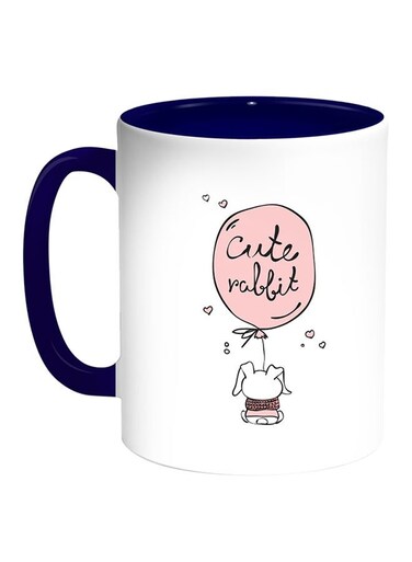 Cartoon Drawings - Rabbits Printed Coffee Mug White Blue 11 ounce