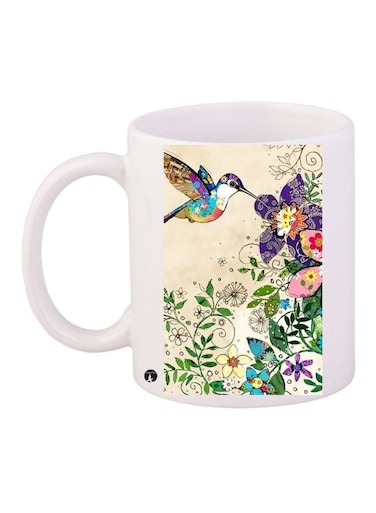 Floral Printed Coffee Mug White/Green/Beige 11ounce