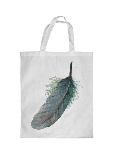 Bird Feather Printed Shopping Bag White