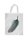 Bird Feather Printed Shopping Bag White