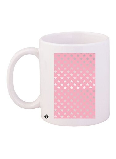Stars Printed Coffee Mug White/Pink/Silver 11ounce