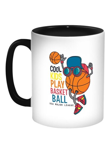 Basketball Printed Coffee Mug White/Black/Orange